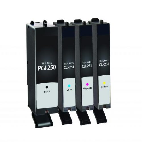 Clover Remanufactured Black, Cyan, Magenta, Yellow Ink Cartridges for Canon PGI-250/CLI-251 4-Pack