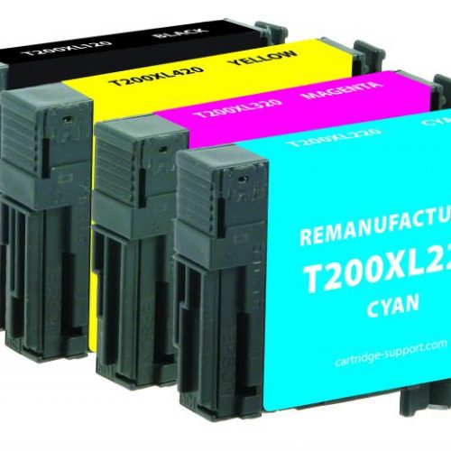 Clover Remanufactured Black High Capacity, Cyan, Magenta, Yellow Ink Cartridges for Epson T200XL/T200